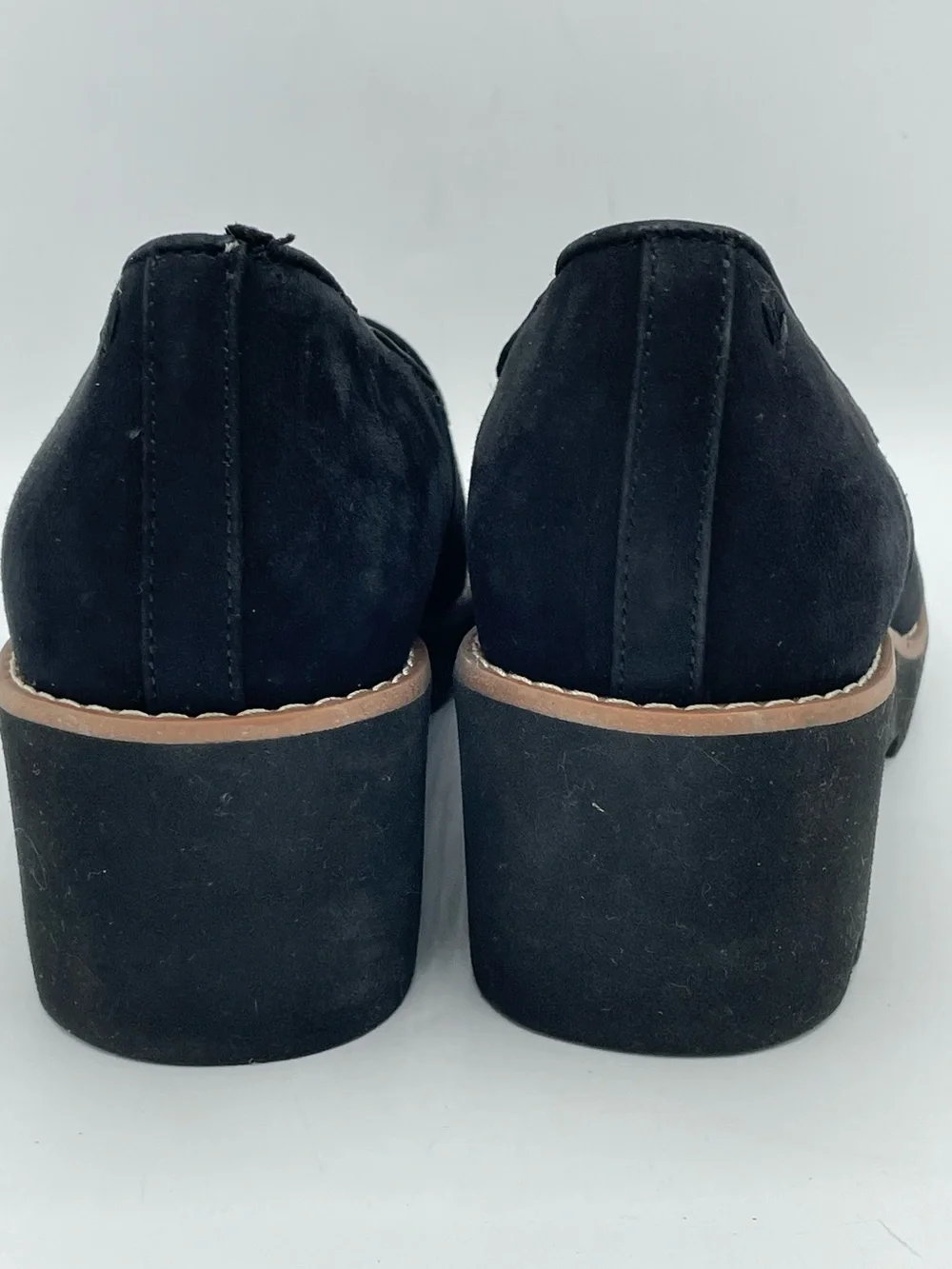 Vionic Willa Black Suede Wedge Loafers - Slip-On Comfort.